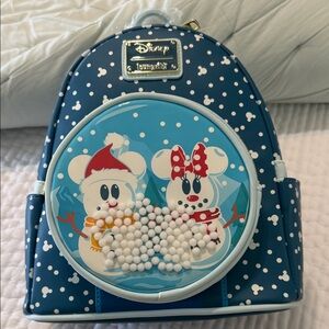 Loungefly Navy & Light Blue Kids Mickey & Minnie Winter Mini Backpack